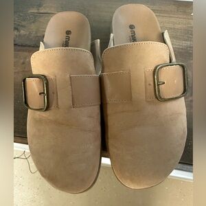 Tan Slip-On Mules with Buckle